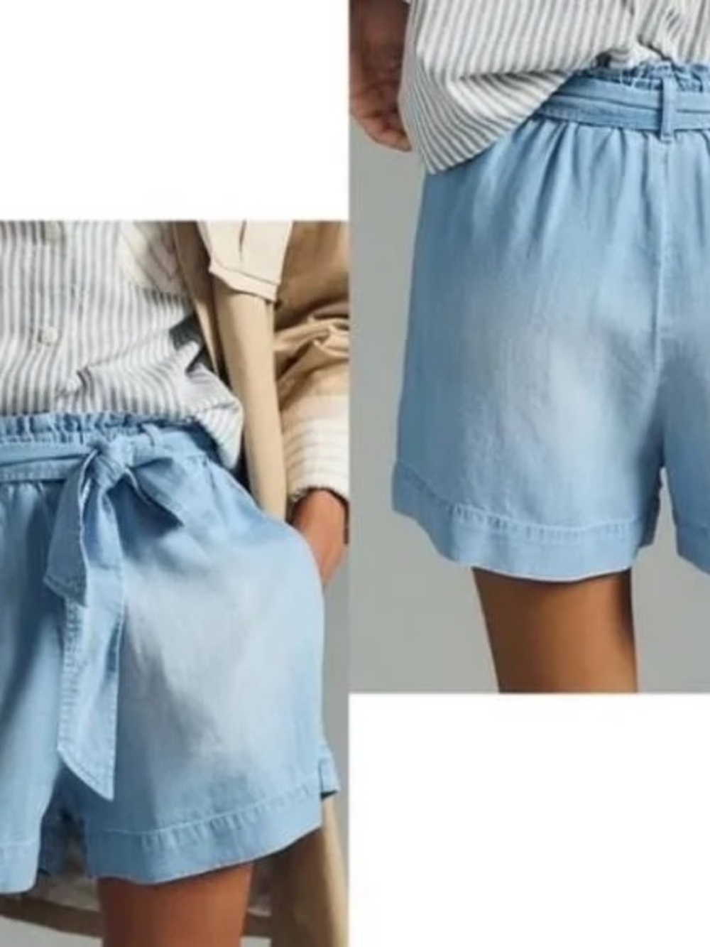 cloth & stone Light Blue High-Waist Tie Shorts